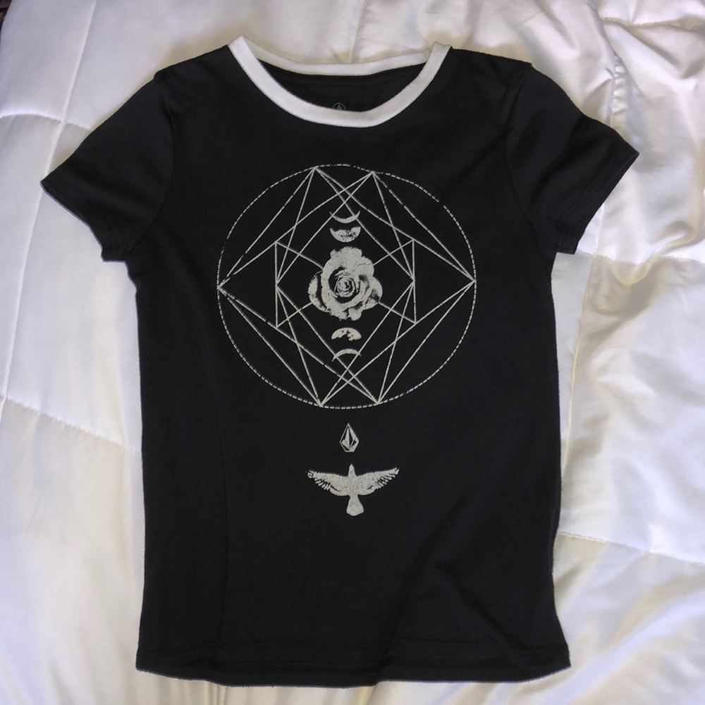 black shirt with white design